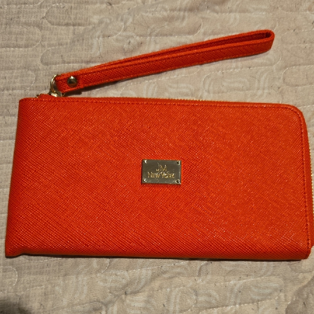 JM NEW YORK Red Wrap Corner Zipper Wristlet Wallet